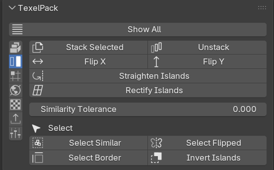 Islands category panel in TexelPack.